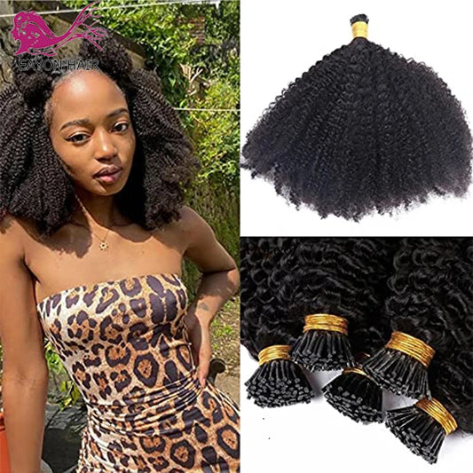 Mongolian Afro Kinky Curly I Tip Hair Extensions 4B 4C I Tips Microlinks Virgin Hair Extensions For Black Women Kinky Bulk Hair