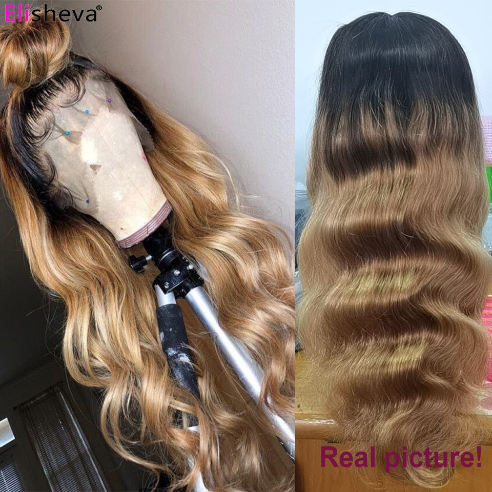 Honey Blonde Human Hair Wigs Ombre Body Wave Human Hair Wig 13x4 Lace Frontal Wig Body Wave Closure Wig T1b 27 1b 30 Colored Wig