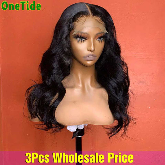 3Pcs Wholesale Pre Plucked Body Wave Lace Front Wig In Bulk Brazilian Lace Front Human Hair Wigs For Women 4x4 Lace Closure Wig