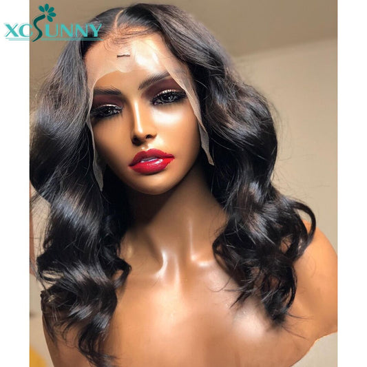 Short Water Wave Bob Lace Front Wigs Human Hair 13x4 Lace Frontal Wig Remy Brazilian 16inch 200 Density For Women xcsunny