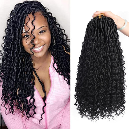 ELEGANT MUSES 18inch Messy Goddess Faux Locs Curly Crochet Braid Bohemian Soft Synthetic Braids Hair Extensions For Black Women