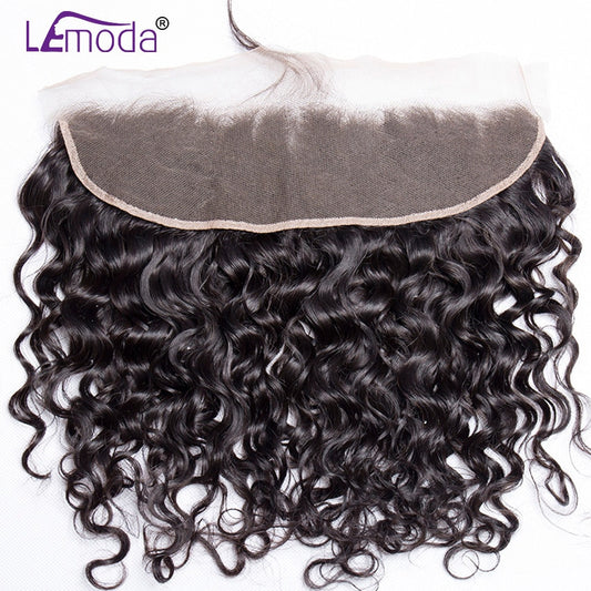 13x4 Water Wave Lace Frontal Closure Deep Wave Human Hair Curly Front Closure 22inch 150% Density Lemoda Remy Hair Pre Plucked