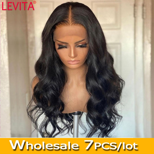 7 PCS/Lot Wholesale 4x4 Lace Closure Wig Body Wave Lace Front Wig Brazilian Rre Plucked Lace Front Human Hair Wigs For Women