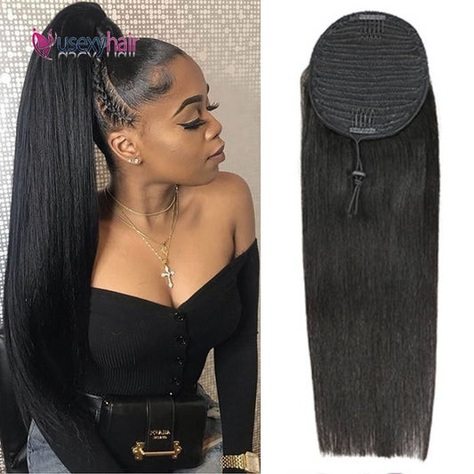 USEXY Straight Ponytail 100% Human Hair Drawstring Ponytail With Clips In Human Hair Extensions For Women Brazilian Remy Hair
