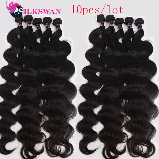 Silkswan Wholesale Body Wave Bundles Indian Hair Bundles 5Ps/lot 10Pcs/lot Remy Hair Extensions Buy In Bulk Free Shipping