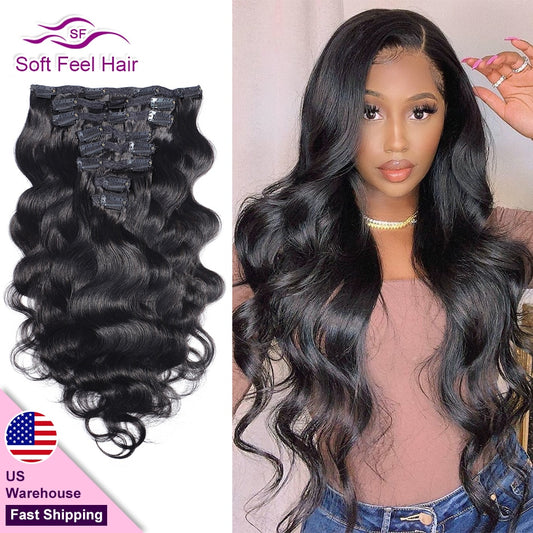 Soft Feel Hair Brazilian Body Wave Clip In Human Hair Extensions 8 Pcs/Set Natural Color Clip Ins Remy Hair 10-26 Inches 120Gram