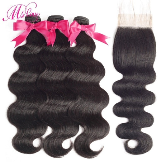 Body Wave Human Hair Bundles With Closure Brazilian Hair Weave 3 4 Bundles and 4x4 Lace Closure 30 Inch Remy Hair Wholesale