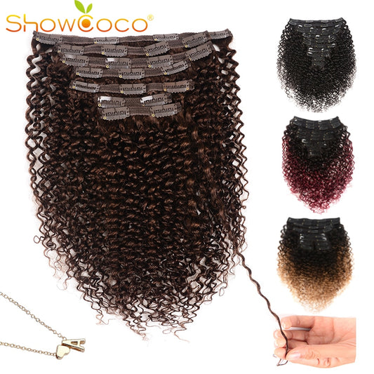 Showcoco Curly Clip In Human Hair Extensions for Black Women 10-24Inches Clip Ins Machine-made Remy Hair Extensions