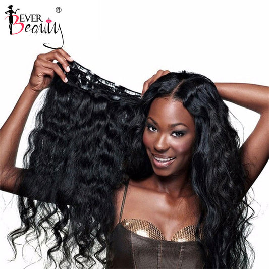 Body Wave Clip In Human Hair Extensions For Women Brazilian Hair Bundle Ponytail Clip Ins Natural Black Remy Ever Beauty