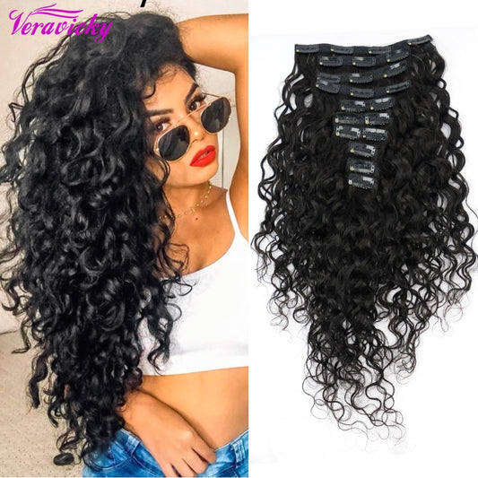 Veravicky 140G Clip in Extensions Human Hair Brazilian  Machine Made Remy Human Hair Natural Wave Clip ins