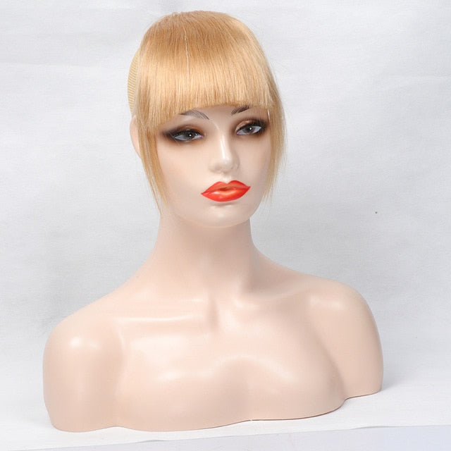 MRSHAIR Blunt Cut Hair Bangs Natural Human Hair Extension 3 Clips In NonRemy Overhead Bangs 2.5"x4.5" Blonde Brown Fringe Fake