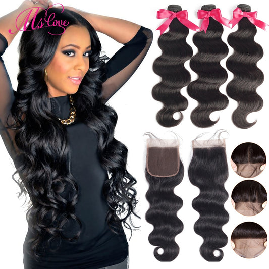 Body Wave Human Hair Bundles With Closure Brazilian Hair Weave 3 4 Bundles and 4x4 Lace Closure 30 Inch Remy Hair Wholesale