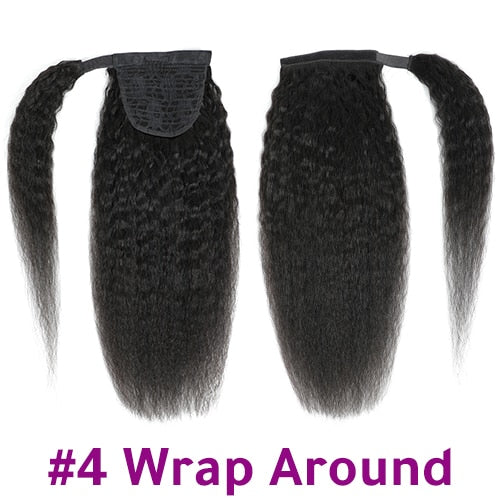 Racily Hair Brazilian Afro Kinky Straight Pony Tail Remy Wrap Around Drawstring Ponytail Ombre Human Hair Ponytail Extensions