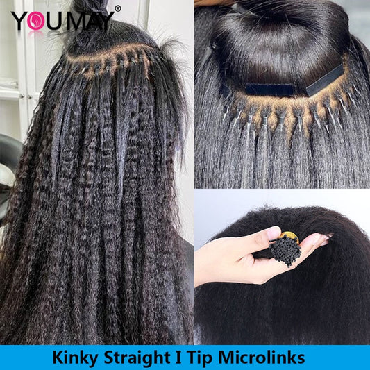 Kinky Straight Microlinks I Tip Hair Extensions For Black Women Human Hair Bundles Weave Bulk Coarse Clip Ins You May Virgin