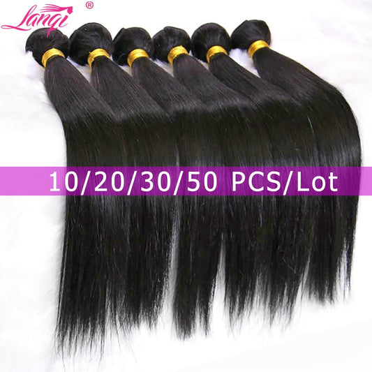 lanqi wholesale human hair bundle deals straight hair bundles bulk non-remy hair extensions Brazilian hair weave bundles