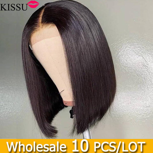 10pcs/Lot Wholesale Short Bob Wig Bone Straight Lace Front Wig Brazilian Lace Front Human Hair Wigs For Women 4x4 Lace Closure