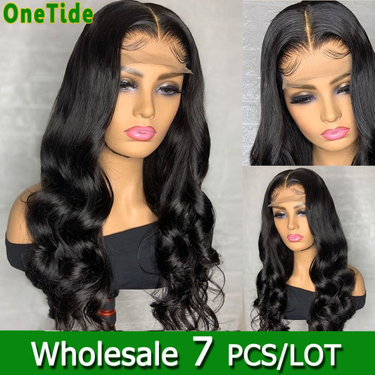 7 Pcs/Lot Wholesale Body Wave Lace Front Wig In Bulk Brazilian Pre Plucked Lace Front Human Hair Wigs For Women 4x4 Closure Wig