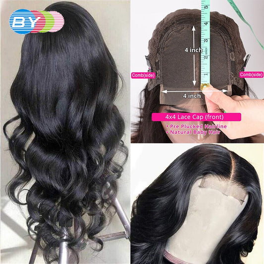 Wholesale Body Wave 4x4 Lace Closure Wig Brazilian Remy Human Hair Natural Color Glueless Closure Wigs For Women Soft