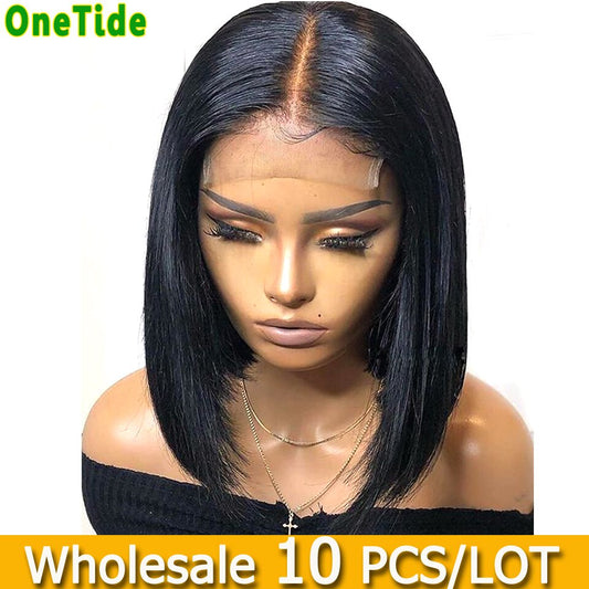 10 Pcs/Lot Wholesale Straight Lace Front Wig  Brazilian Pre Plucked Short Bob Lace Front Human Hair Wigs For Women Closure Wig