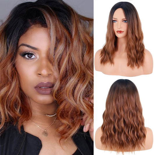 LINGHANG 12 Inch Short Bob Wavy Wig Blonde Pink Ombre Synthetic Heat Resistant Fiber Wigs For Black Women Cosplay False Hair