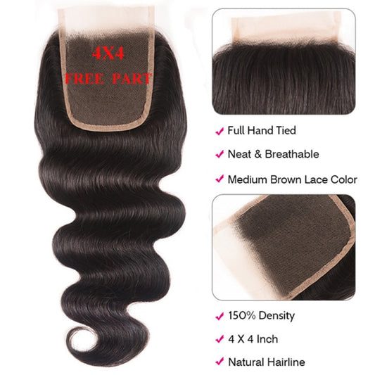 UNICE HAIR 5x5 HD Lace Closure 100% Brazilian Hair Body Wave Closure Swiss Lace Remy Human Hair 1 Piece 10"-20" 120% Density