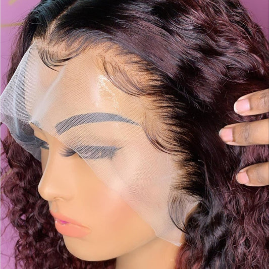 Deep Wave Frontal Wig Hd Transparent Curly Human Hair Brazilian Wigs For Women Remy Lace Water Wave 99j Burgundy Lace Front Wig