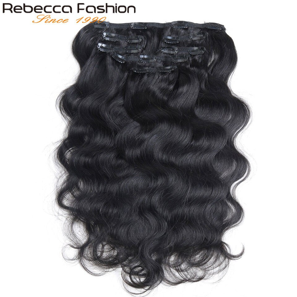 Rebecca Hair 7Pcs/Set 120g Body Wave Remy Clip In Human Hair Extensions Full Head 12-24 Inch Color #1B #613 #27/613 #6/613