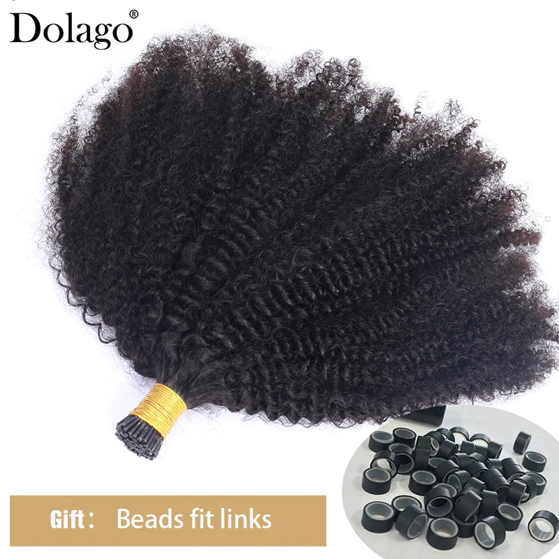 Afro Kinky Curly Hair Bundles 4B 4C I Tips Microlinks F Tips Human Hair Extensions Black For Women Brazilian Bulk Virgin Hair