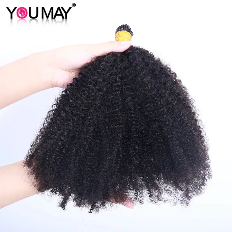 Mongolian Afro Kinky Curly I Tip Hair Extensions For Black Women Human Hair Bundles Weave Clip ins Bulk YouMay Virgin Microlinks