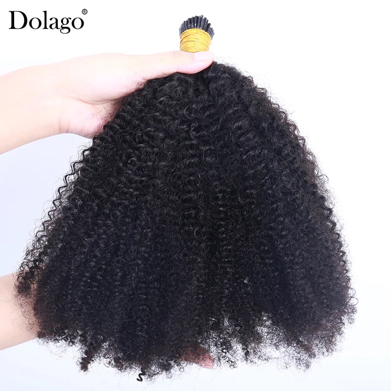 Afro Kinky Curly Hair Bundles 4B 4C I Tips Microlinks F Tips Human Hair Extensions Black For Women Brazilian Bulk Virgin Hair