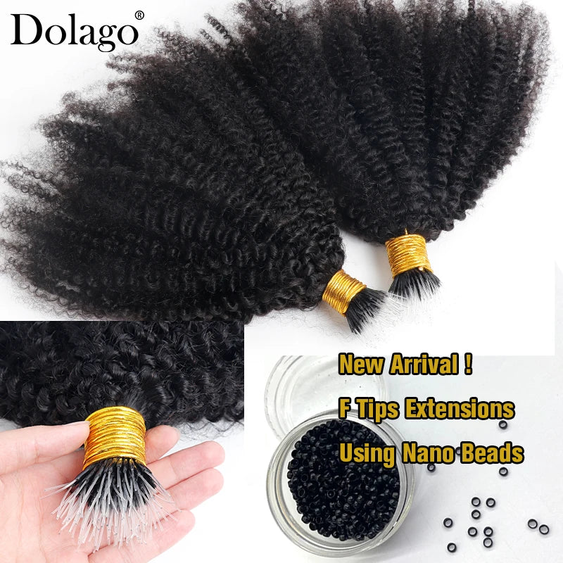 Afro Kinky Curly Hair Bundles 4B 4C I Tips Microlinks F Tips Human Hair Extensions Black For Women Brazilian Bulk Virgin Hair