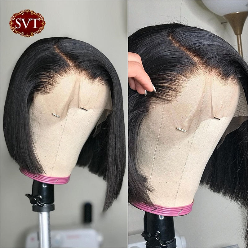 SVT Short Bob Straight 4X4 Lace Closure Wigs PrePlucked Baby Hair Lace Human Hair Wigs For Women Peruvian Bob Closure Wig 180%