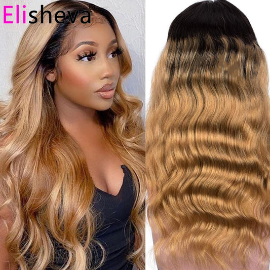 Honey Blonde Human Hair Wigs Ombre Body Wave Human Hair Wig 13x4 Lace Frontal Wig Body Wave Closure Wig T1b 27 1b 30 Colored Wig