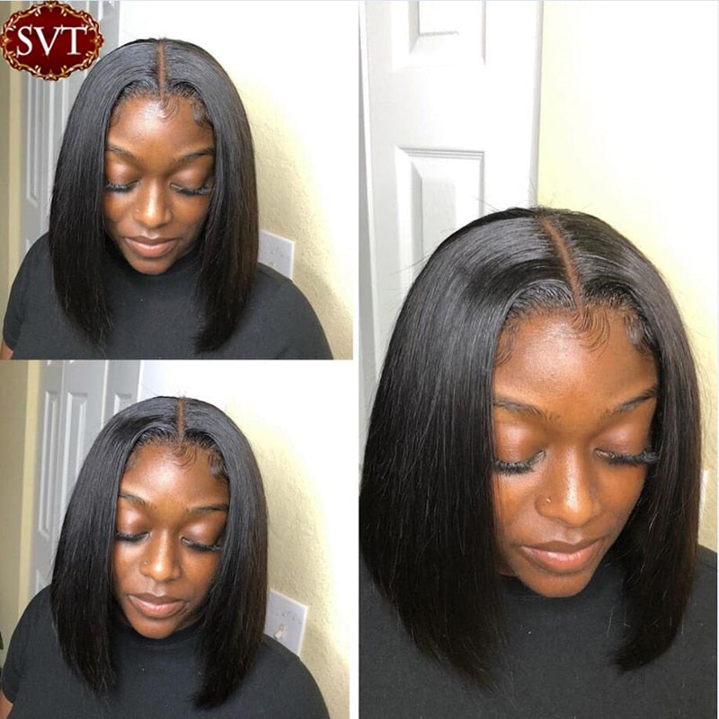 SVT Short Bob Straight 4X4 Lace Closure Wigs PrePlucked Baby Hair Lace Human Hair Wigs For Women Peruvian Bob Closure Wig 180%