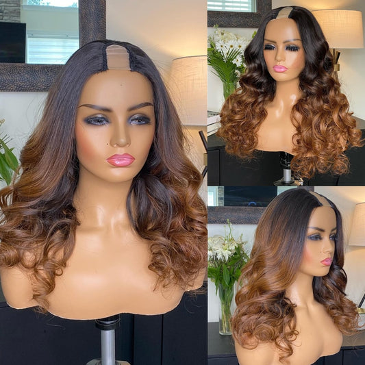 1*4/2*4 Ombre Brown U Part Wig Body Wave Human Hair Wigs Remy Hair Glueless Full Machine Wigs For Black Women