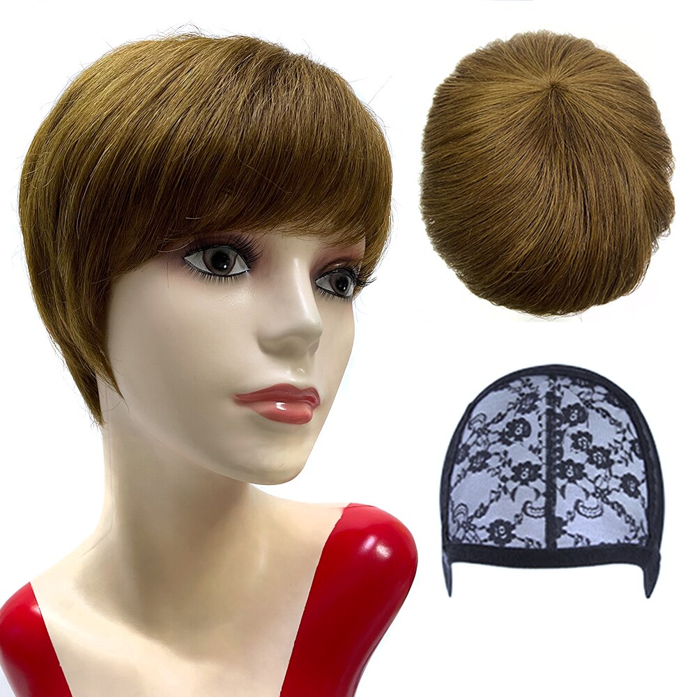 Tinashe Beauty Short Bob Wig With Bangs Pixie Cut Brazilian Human Hair Wigs Remy Full Manchine Cheap Red Brown Wigs For Women