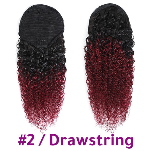 Racily Hair Afro Kinky Curly Ponytail Human Hair Remy Brazilian Wrap Around Drawstring Ombre Ponytail Clip In Hair Extensions