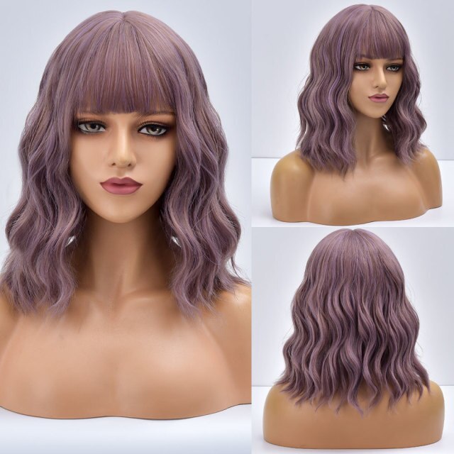 Bob Blonde Short Ombre Straight Brazilian Synthetic Wigs With Bangs For Black White Women Heat Resistant Cosplay Hair Daily Wig