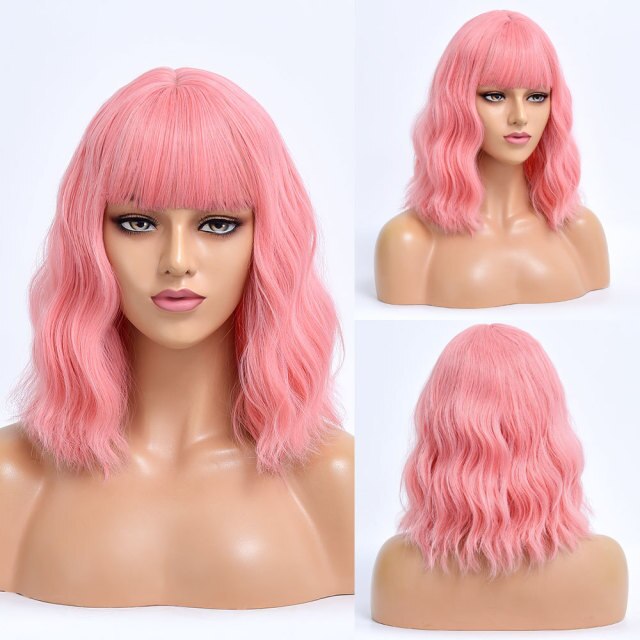Bob Blonde Short Ombre Straight Brazilian Synthetic Wigs With Bangs For Black White Women Heat Resistant Cosplay Hair Daily Wig