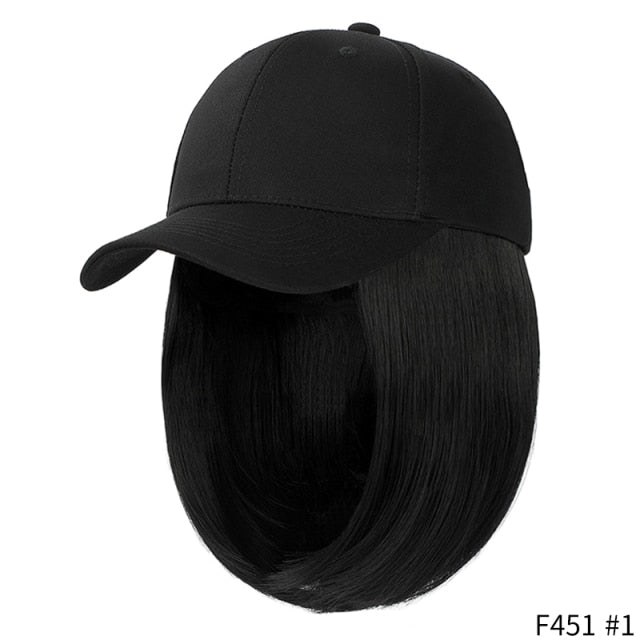 SHANGZI Short Wavy baseball wig Synthetic Natural bob Wig Black hat wigs cap with Hair Naturally Connect Baseball Cap Adjustable