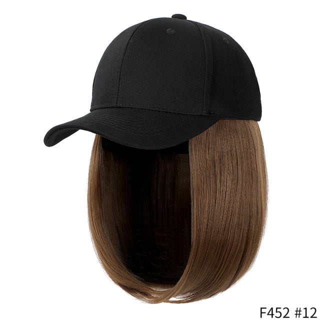 SHANGZI Short Wavy baseball wig Synthetic Natural bob Wig Black hat wigs cap with Hair Naturally Connect Baseball Cap Adjustable