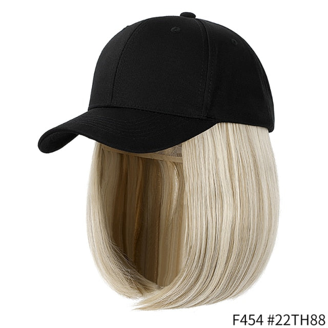 SHANGZI Short Wavy baseball wig Synthetic Natural bob Wig Black hat wigs cap with Hair Naturally Connect Baseball Cap Adjustable