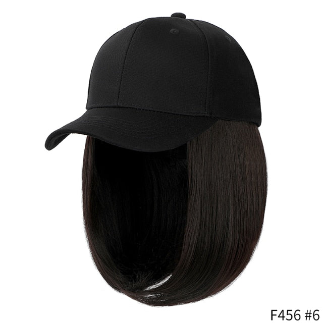 SHANGZI Short Wavy baseball wig Synthetic Natural bob Wig Black hat wigs cap with Hair Naturally Connect Baseball Cap Adjustable