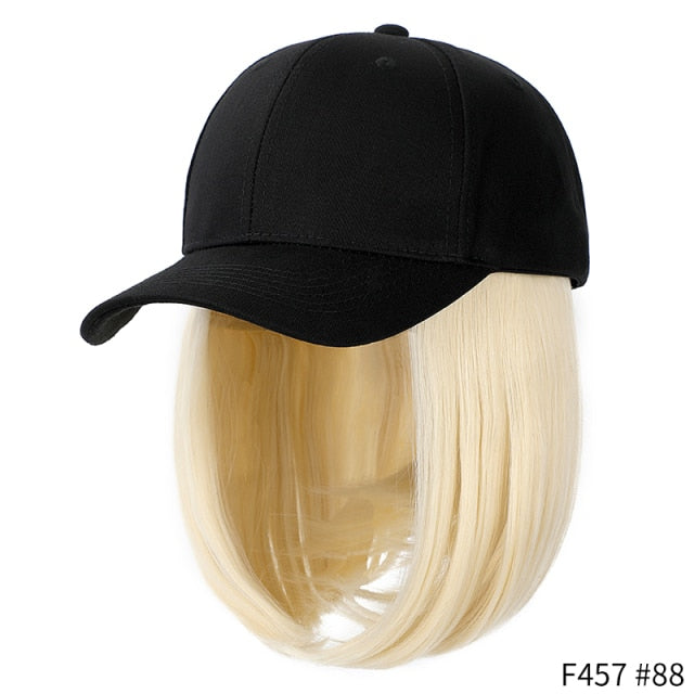 SHANGZI Short Wavy baseball wig Synthetic Natural bob Wig Black hat wigs cap with Hair Naturally Connect Baseball Cap Adjustable