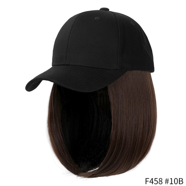 SHANGZI Short Wavy baseball wig Synthetic Natural bob Wig Black hat wigs cap with Hair Naturally Connect Baseball Cap Adjustable