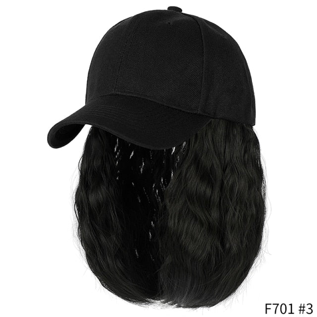 SHANGZI Short Wavy baseball wig Synthetic Natural bob Wig Black hat wigs cap with Hair Naturally Connect Baseball Cap Adjustable