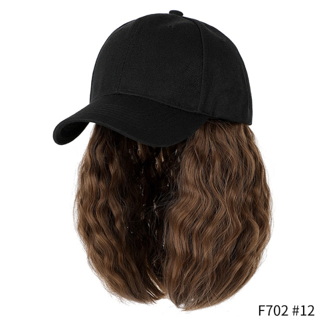 SHANGZI Short Wavy baseball wig Synthetic Natural bob Wig Black hat wigs cap with Hair Naturally Connect Baseball Cap Adjustable