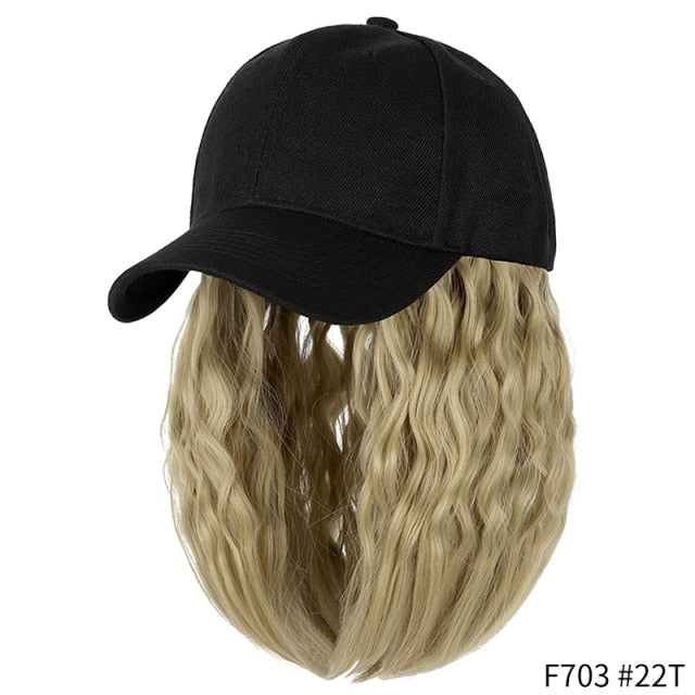 SHANGZI Short Wavy baseball wig Synthetic Natural bob Wig Black hat wigs cap with Hair Naturally Connect Baseball Cap Adjustable