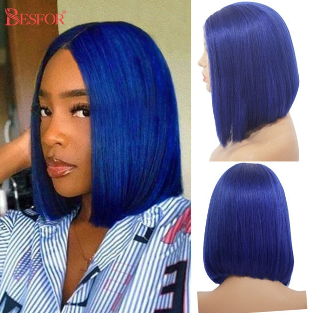 Colored Blonde Full Machine Made Bob Wigs Human Hair Glueless 180% Density Straight Non Lace Front Short Cut Wig For Black Women