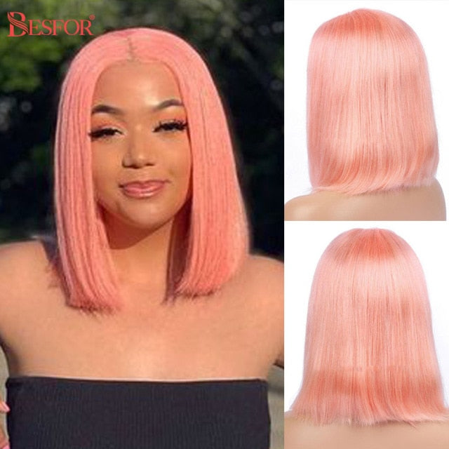 Colored Blonde Full Machine Made Bob Wigs Human Hair Glueless 180% Density Straight Non Lace Front Short Cut Wig For Black Women